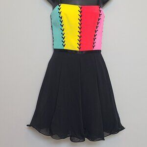 Vintage Niteline Multicolor Party Dress stitched size 4  Colorblock rainbow